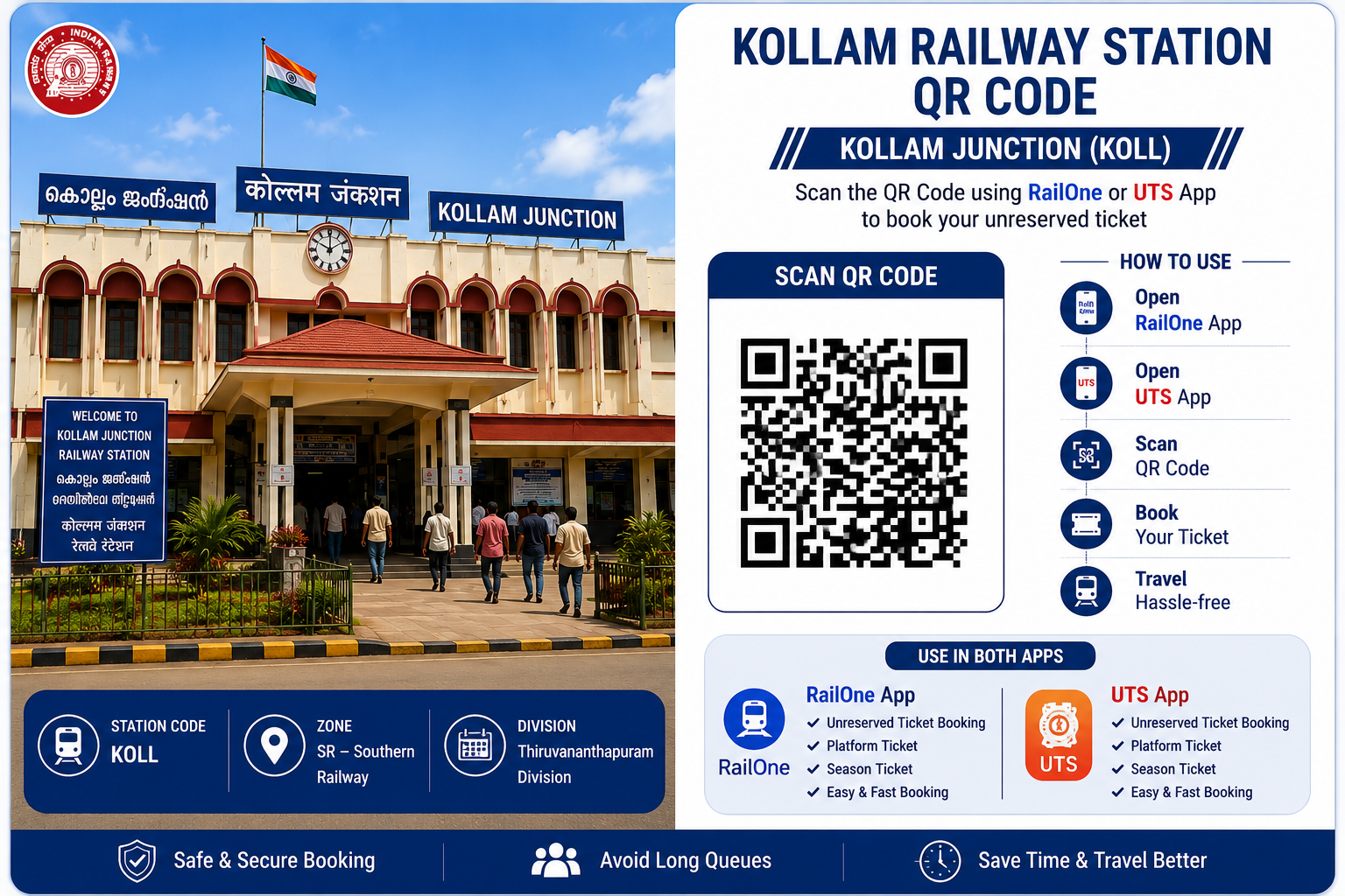 Kollam Railway Station QR Code | Kollam Junction UTS QR Code
