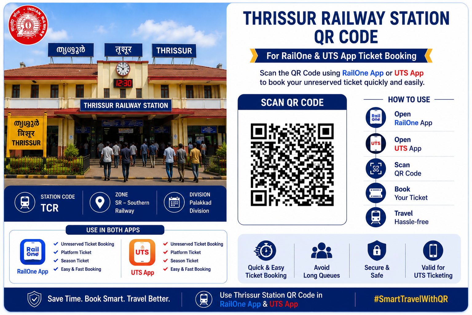 Thrissur Railway Station QR Code | Thrissur UTS QR Code for Ticket Booking